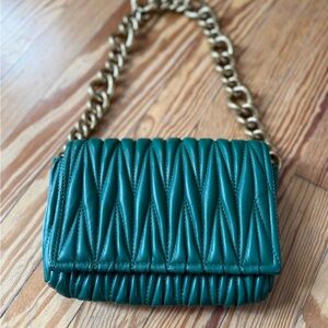 Green Quilted Shoulder Bag with Chain Strap